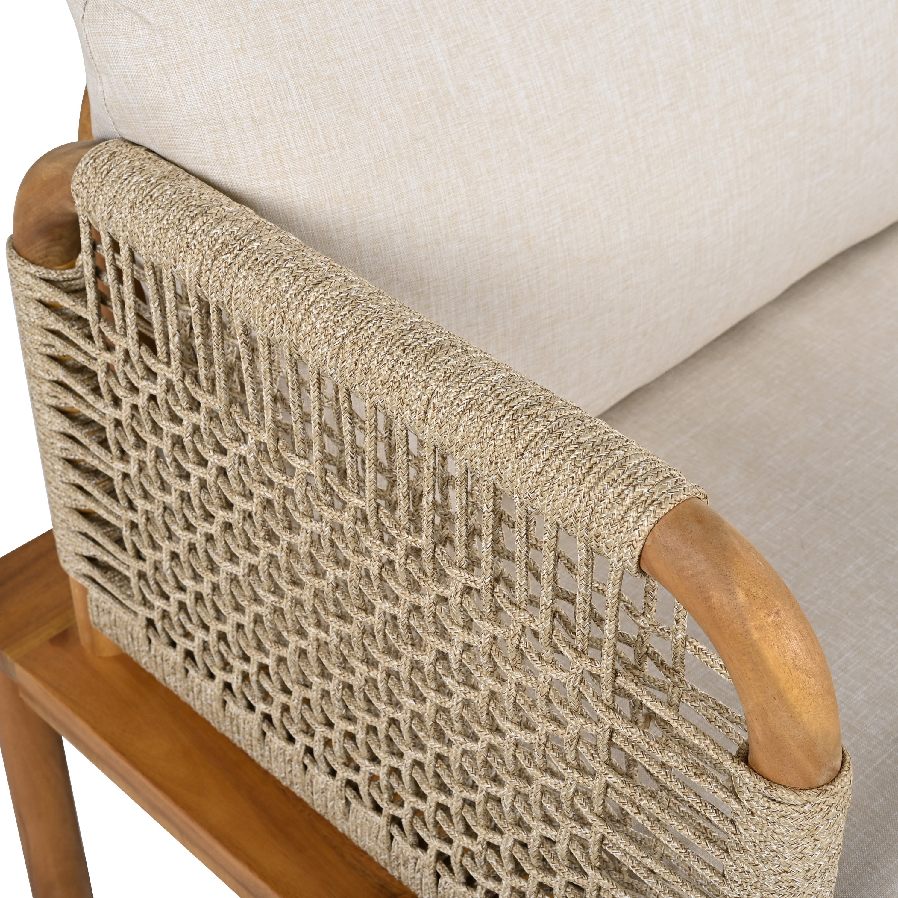 Outdoor Sofa Set Acacia Wood Rope 4 Piece Teak Beige