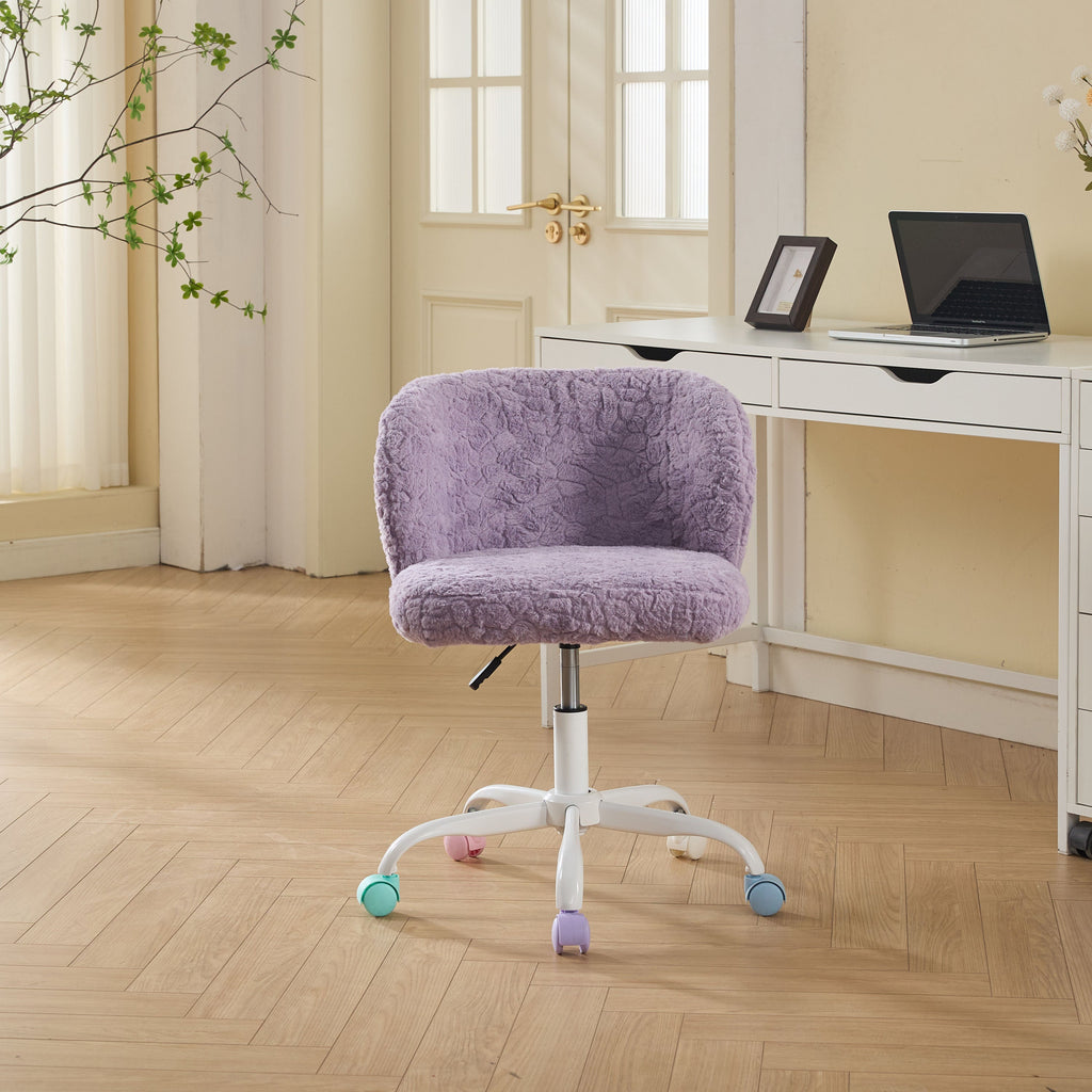 Swivel Chair Faux Alpaca Violet Vanity Bedroom Ergonomic 22.5x31.9 In