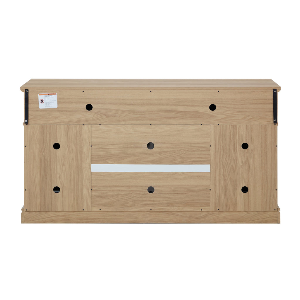 TV Stand Farmhouse Light Oak MDF Embossed Doors 3-Shelf Fits 65 In TV 58.27 In