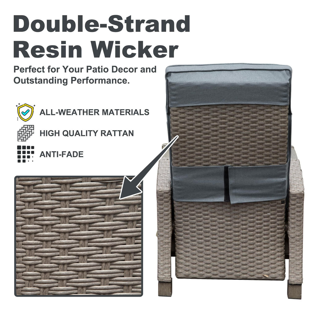 Outdoor Recliner Chair Wicker Gray Adjustable 150 Degree Flip Table