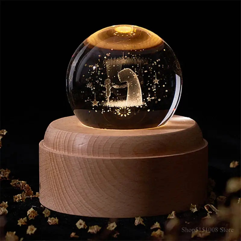 3d galaxy crystal ball night light bedroom wooden music box