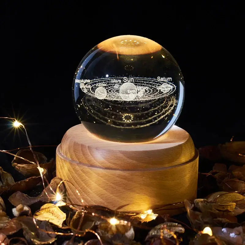3d galaxy crystal ball night light bedroom wooden music box