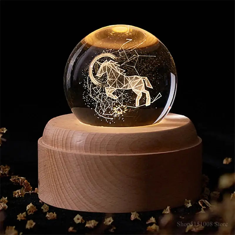 3d galaxy crystal ball night light bedroom wooden music box