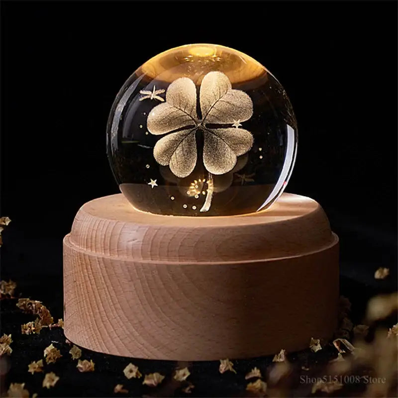 3d galaxy crystal ball night light bedroom wooden music box