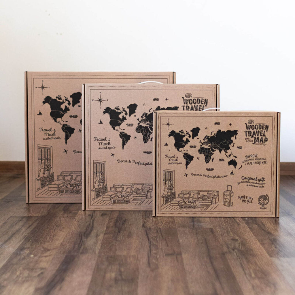 3D Luminous Colored Wooden World Map Cappuccino