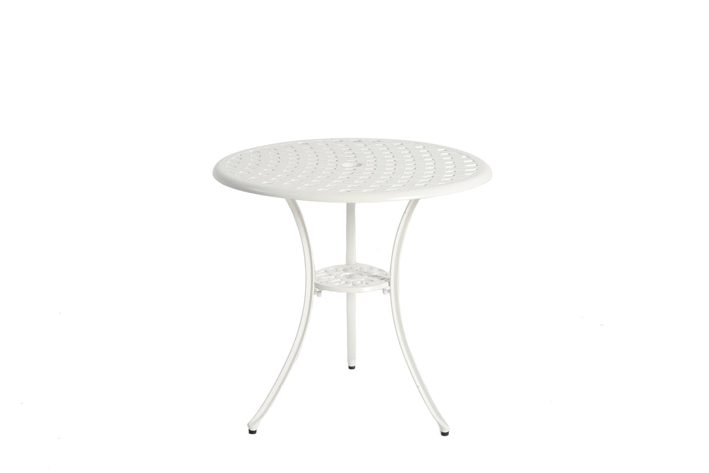 Outdoor Bistro Set Cast Aluminum White 3 Piece Umbrella Hole Cushions