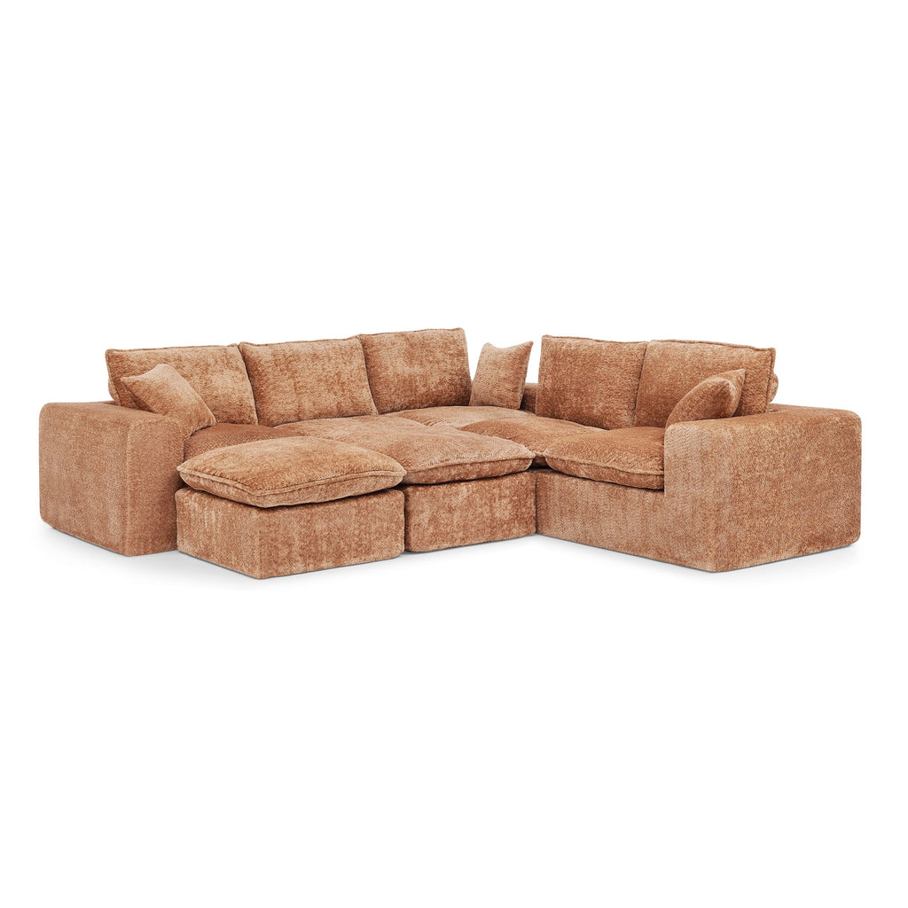 Sectional Sofa Modular Boucle Orange 7 Seat Ottomans 107 In No Assembly