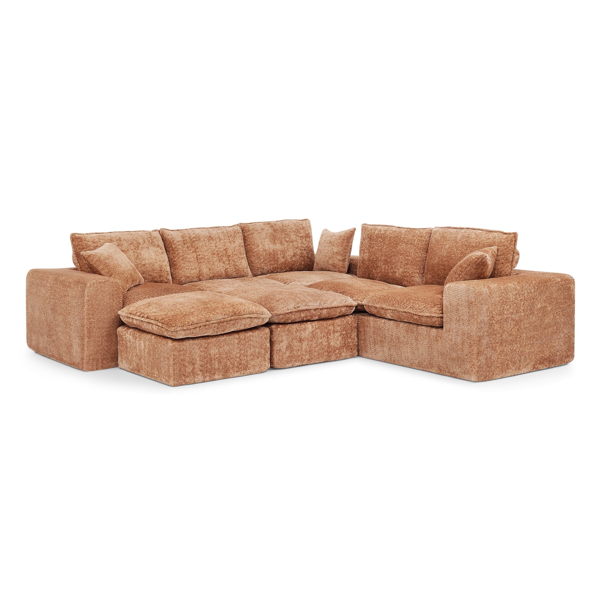 Sectional Sofa Modular Boucle Orange 7 Seat Ottomans 107 In No Assembly