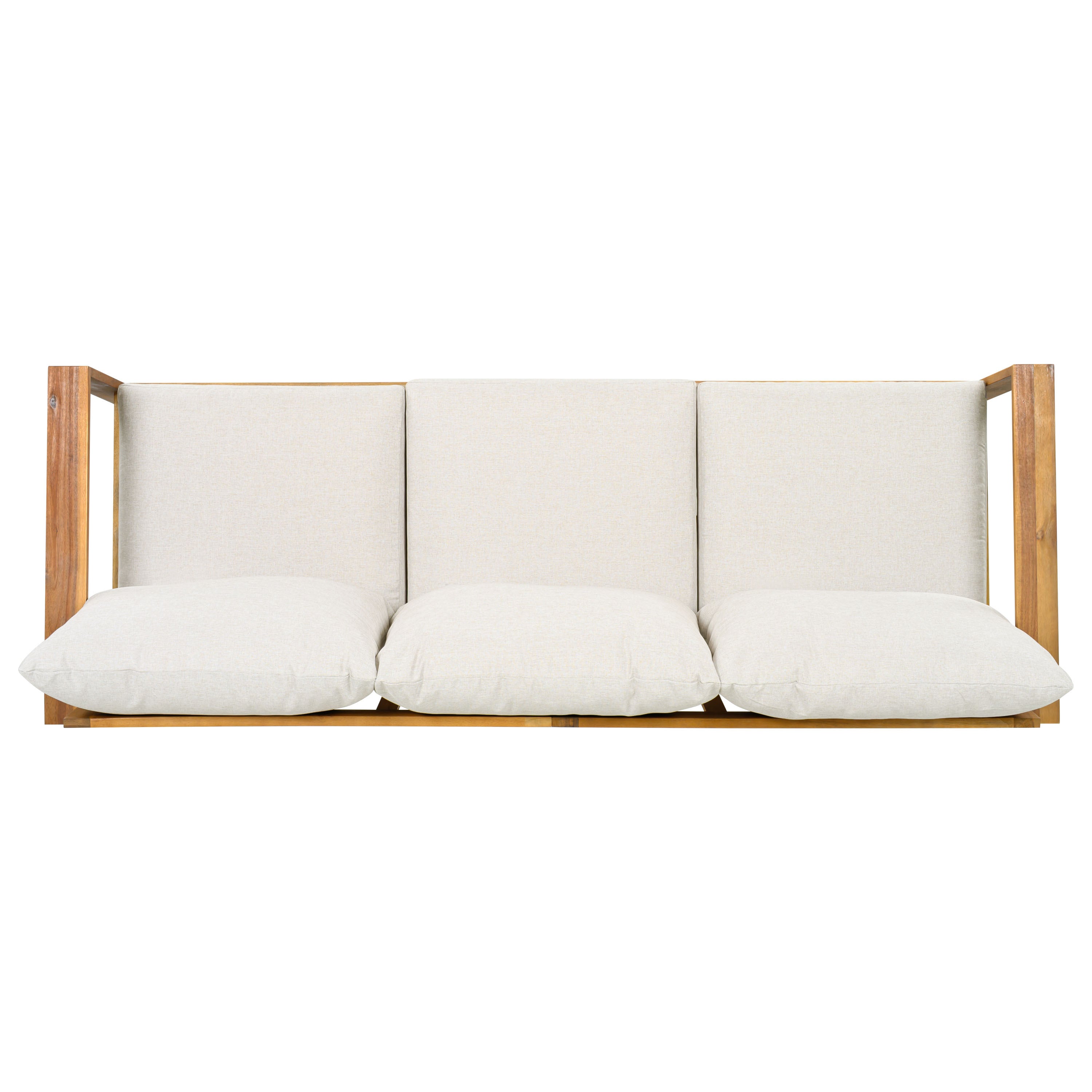 Outdoor Patio Set Acacia Wood Teak Beige Gray 3 Piece Sofa Ottoman
