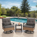 Outdoor Patio Set PE Rattan Steel Brown Swivel Rocker 3 Piece 350 LB