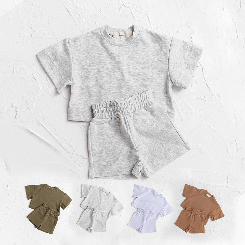 Short Sleeves For Baby And Infants Shorts Set Pure Color Soft Sports T-shirts Two-piece Set