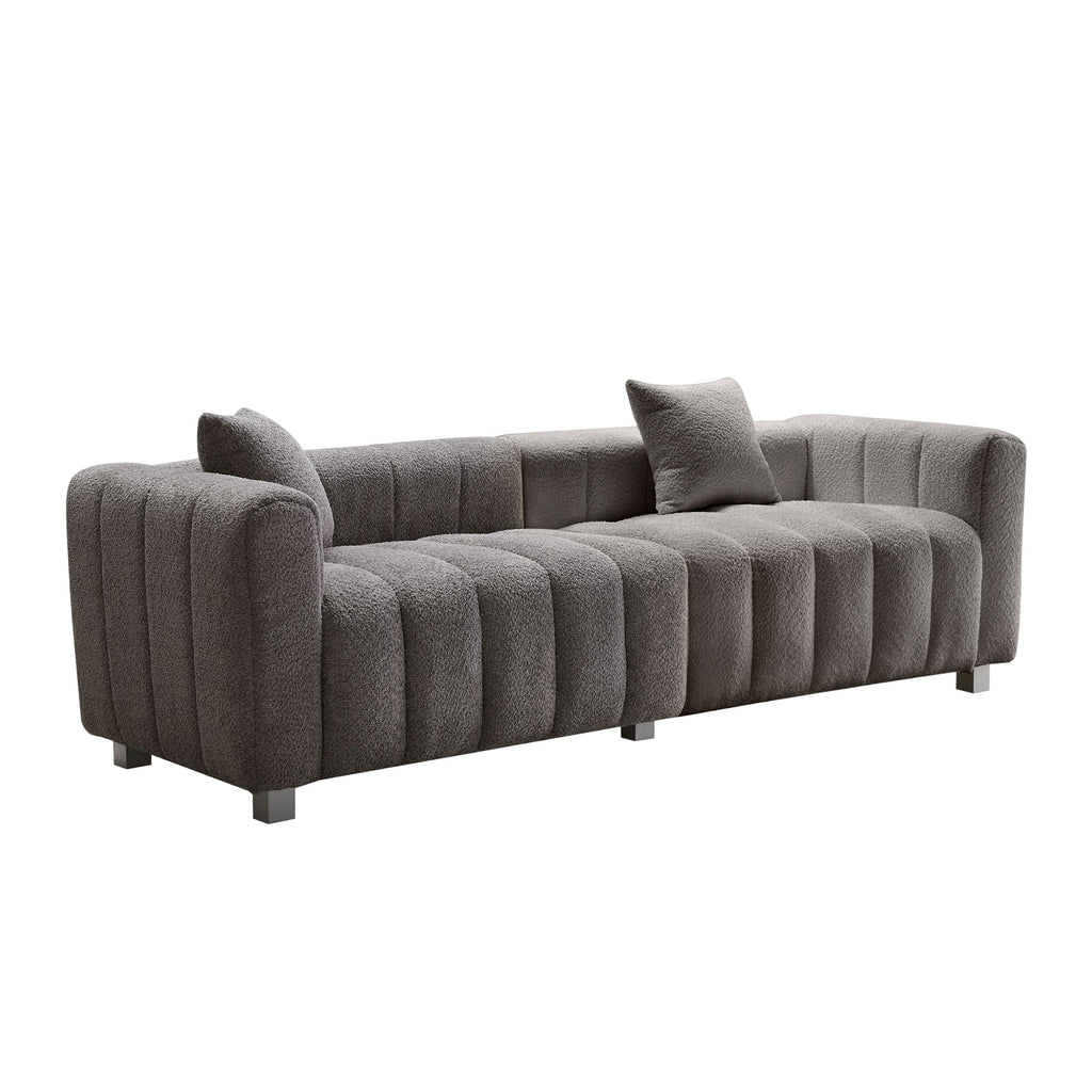 Sofa Modular Velvet Teddy Gray 3 Seat Metal Legs 87 In 750 LB