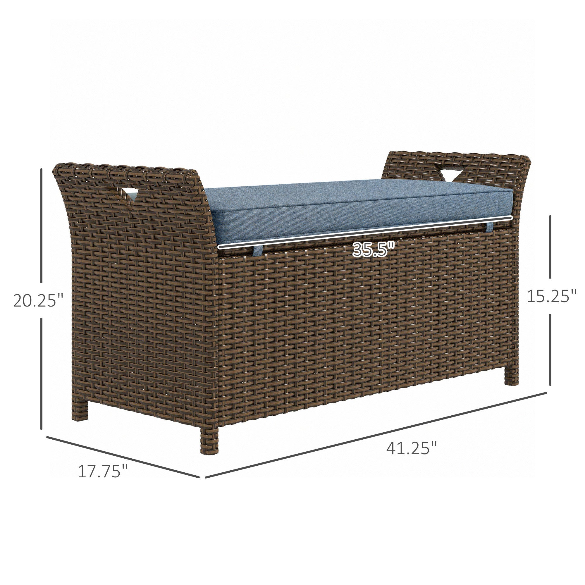 Outdoor Storage Bench PE Rattan Dark Blue 27 Gallon 2 in 1 with Cushion