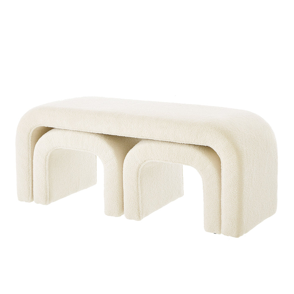 Set of 3 U-Shaped Modern Bench Teddy Ottoman, Cream, 43.5x16.5x19