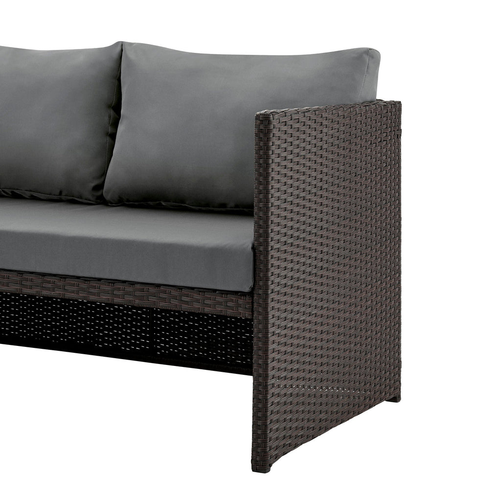 Outdoor Patio Set PVC Rattan Steel Brown Gray 3 Piece with Chaise