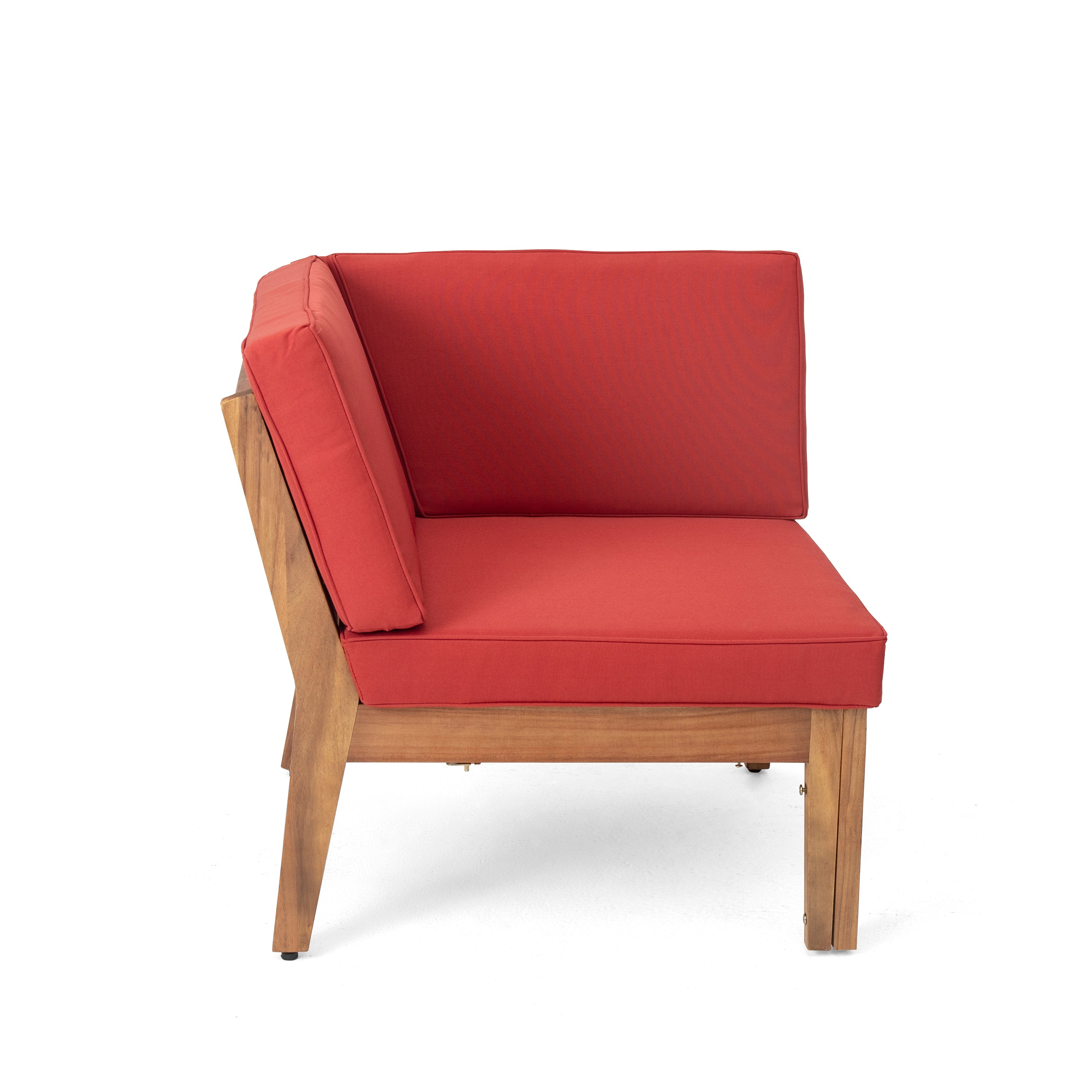 Outdoor Sectional Set Acacia Wood Teak Red Cushions 8 Seat Slatted