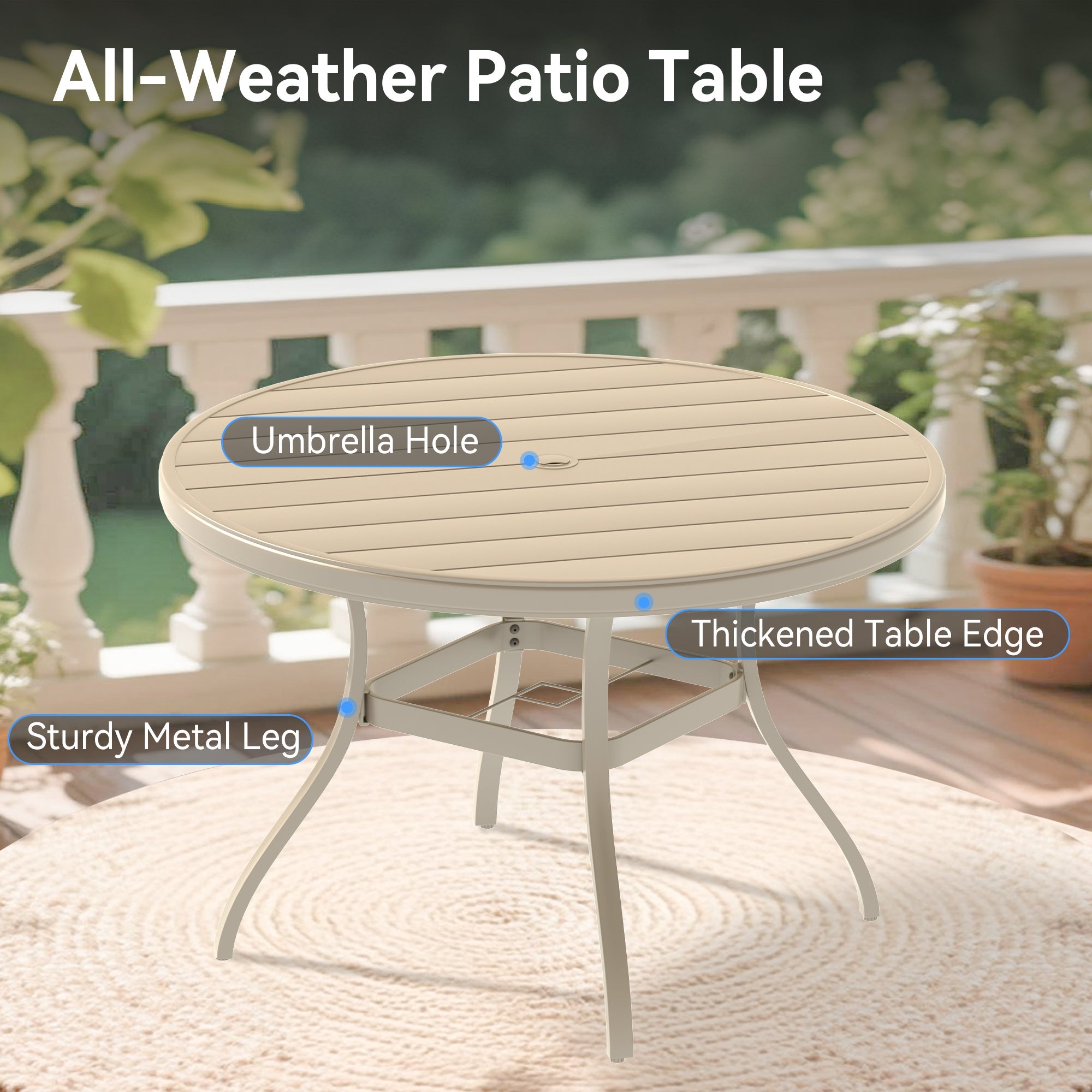 Outdoor Dining Set Round Table Umbrella Hole 4 Swivel Chairs Steel