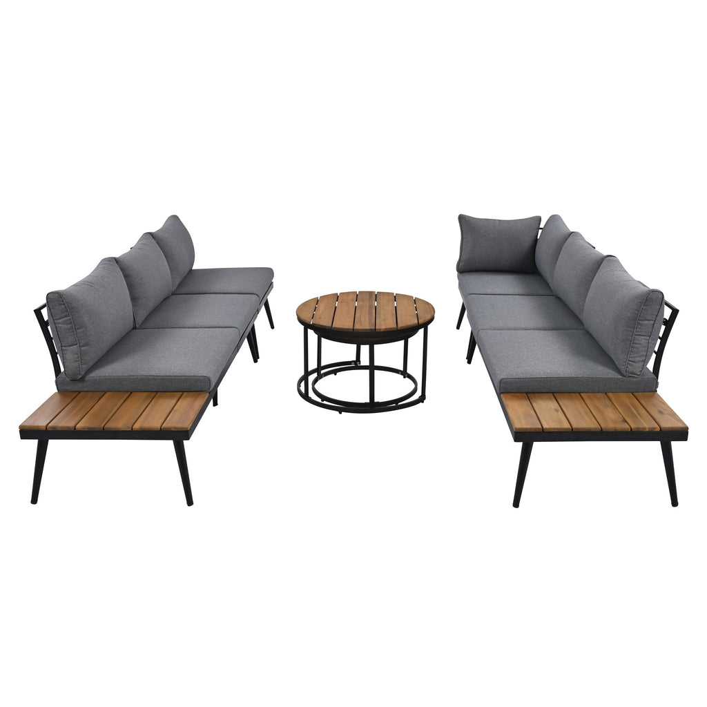 Outdoor Sectional Set Acacia Wood Steel Gray with Nesting Tables