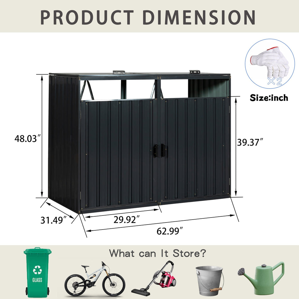 Outdoor Garbage Bin Shed Galvanized Steel Charcoal 2 Cans