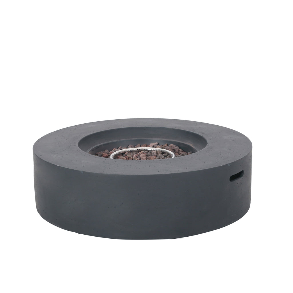 Modern Lightweight Concrete Circular Fire Pit 50000 BTU, Dark Gray