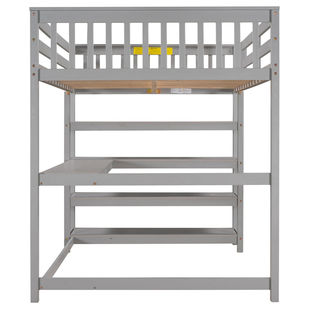 Loft Bed With Storage Shelves And Under Bed Desk