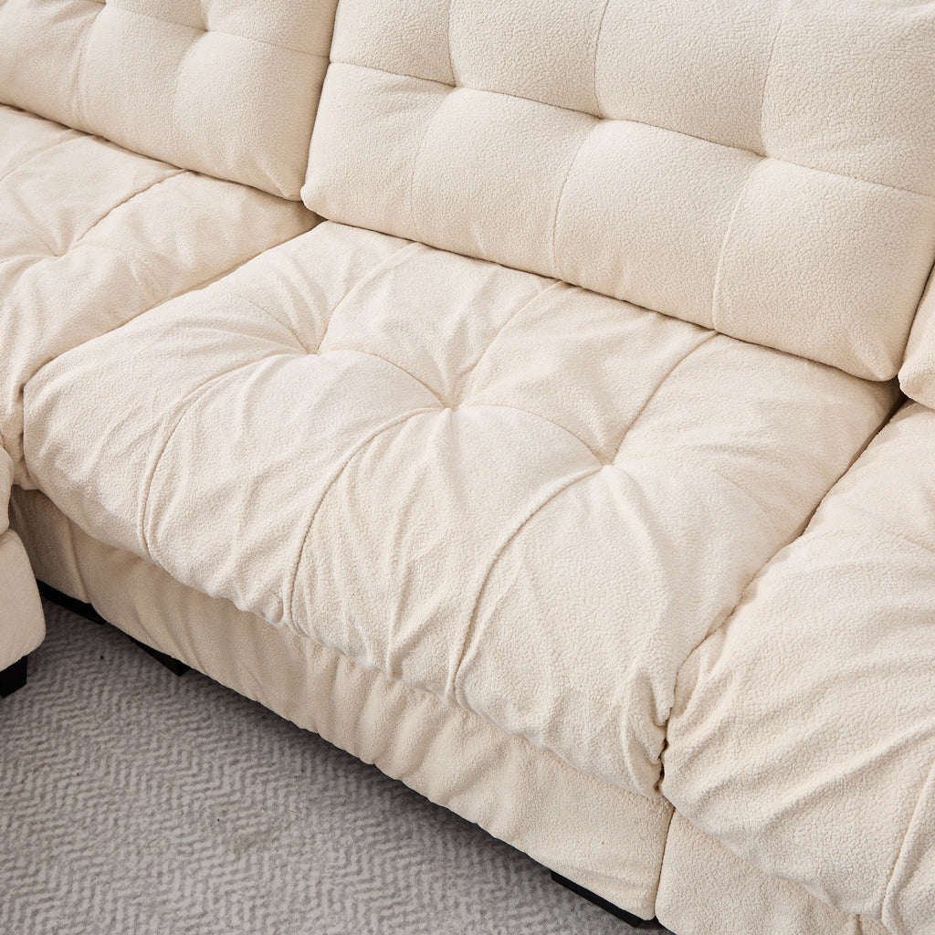 Sectional Sofa Cloud Modular Flannelette Beige 3 Seat 123 In 5 Pillows