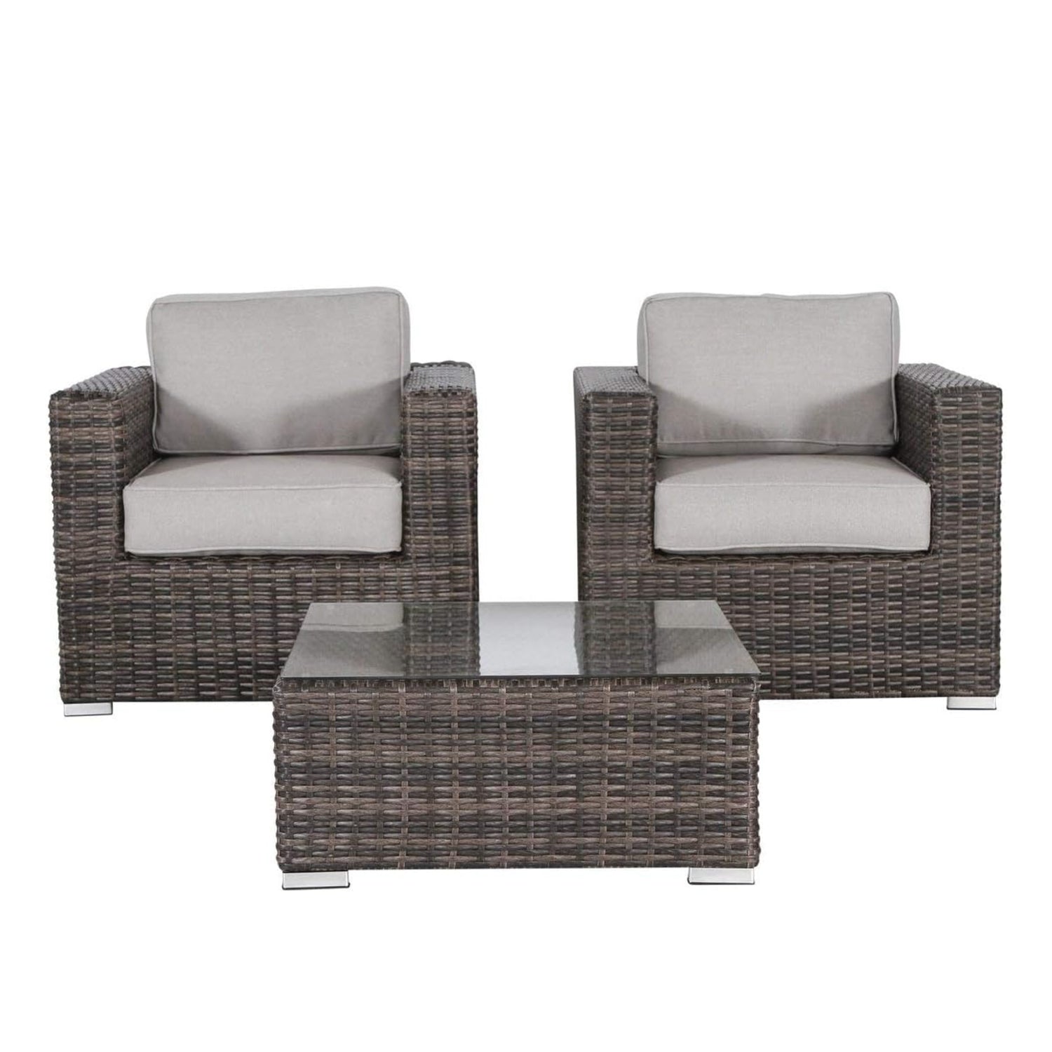 Outdoor Sofa Set Wicker Rattan Aluminum Gray 3 Piece Assembled