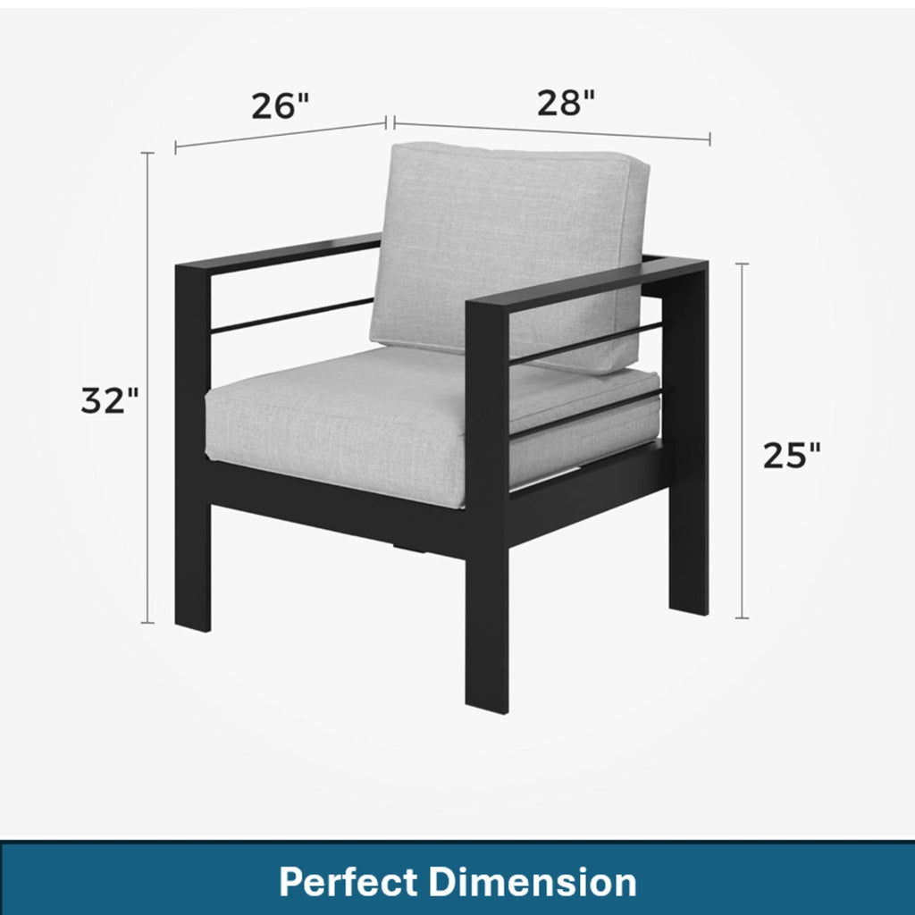 Outdoor Armchair Aluminum Black Gray Cushion 300 lb Set of 2 28in Wide