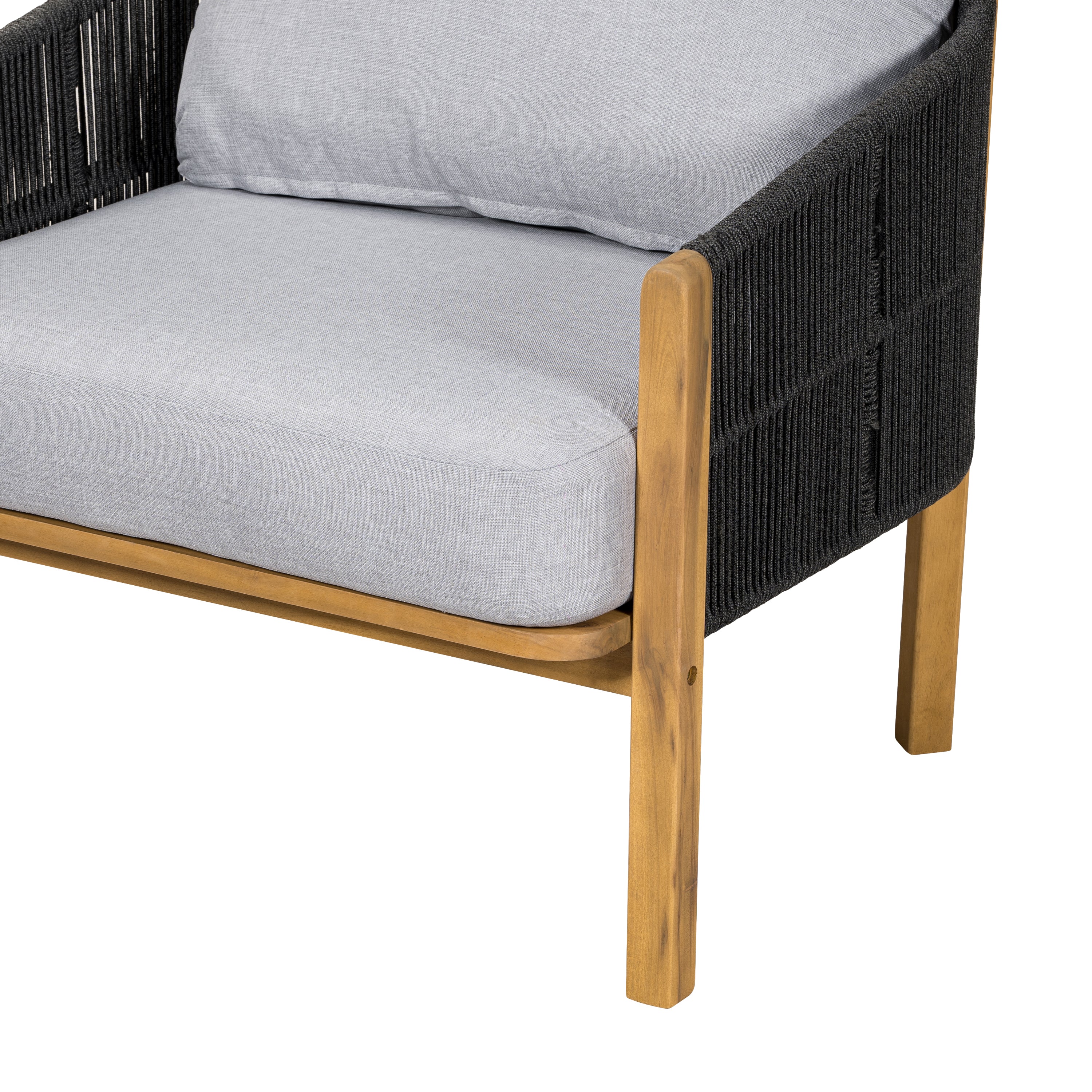 Outdoor Club Chair Acacia Wood Rope Woven Dark Gray Cushion