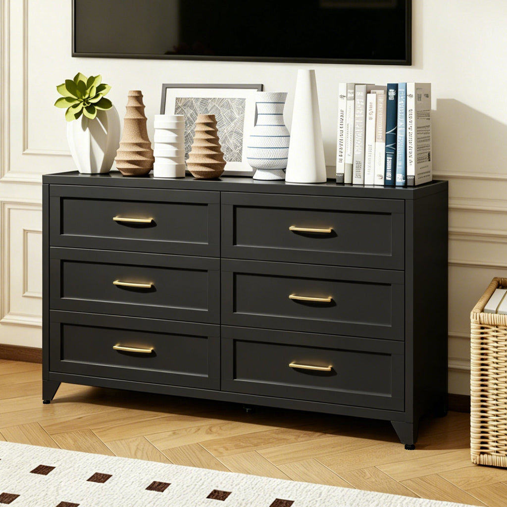 Dresser 6-Drawer Black Steel Smooth-Glide Powder Coat 47.3x15.8x30 In