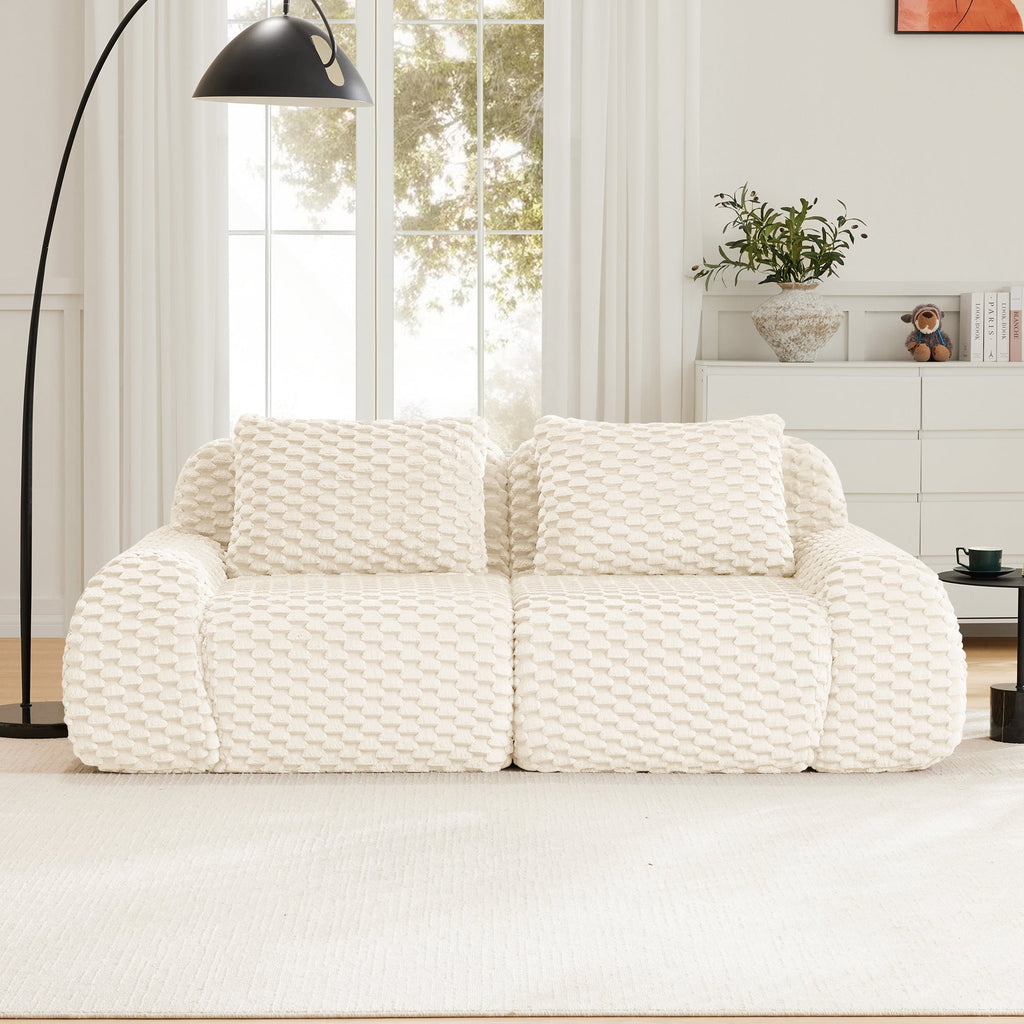 Sectional Sofa Modular Flannelette Cream Deep Seat 2 Seat No Assembly