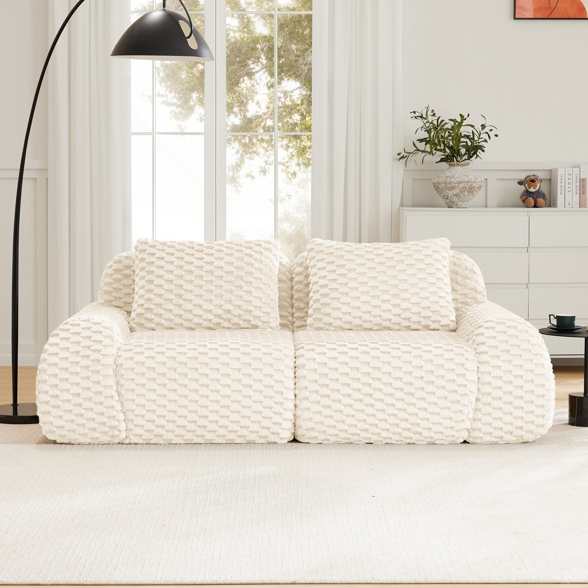 Sectional Sofa Modular Flannelette Cream Deep Seat 2 Seat No Assembly