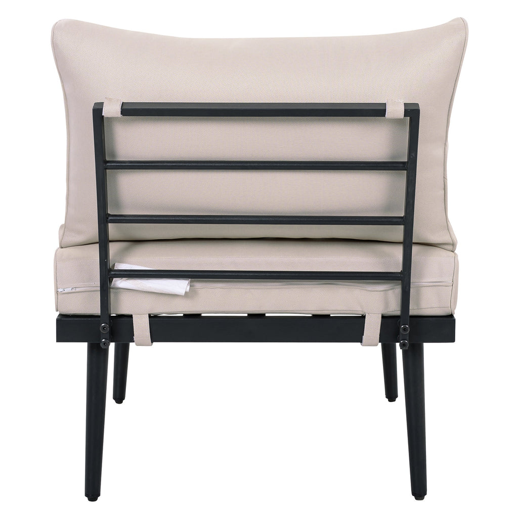 Outdoor Sectional Set Acacia Wood Steel Beige Cushion 6 Piece Seats 5