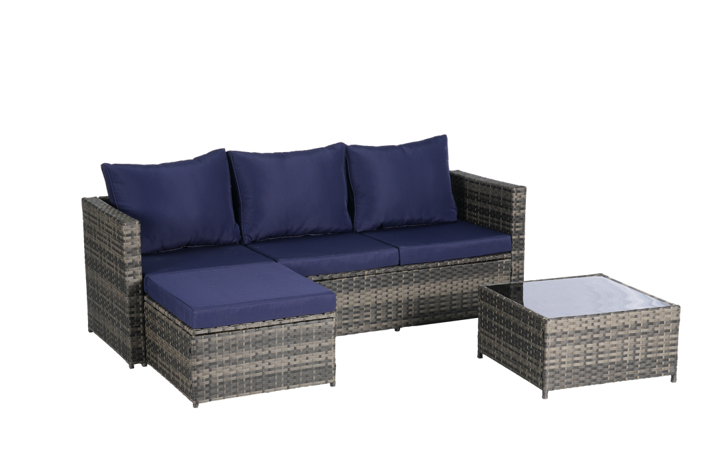 Outdoor Sectional Set PE Rattan Steel Dark Blue 4 Piece Seats 6 380 LB