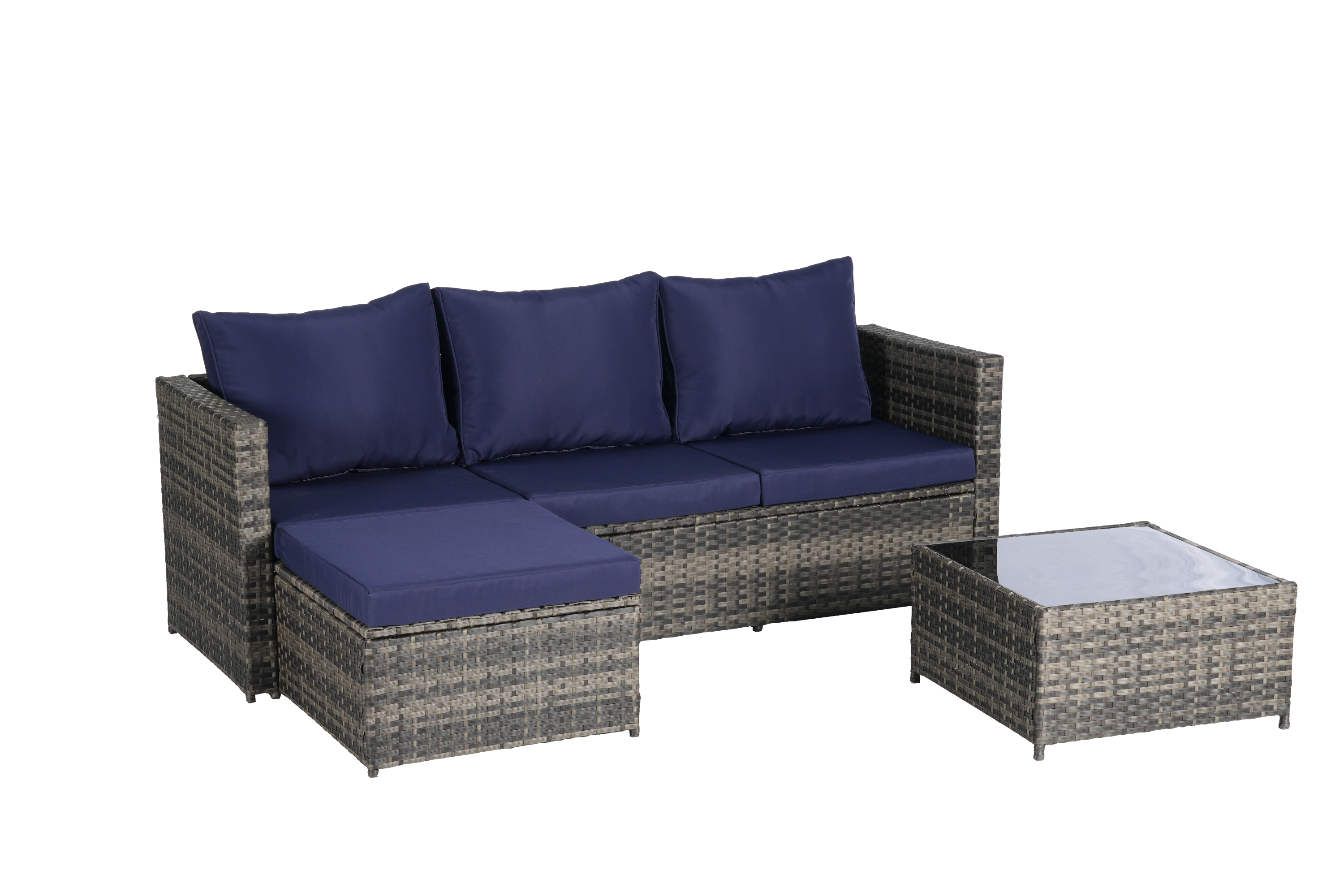 Outdoor Sectional Set PE Rattan Steel Dark Blue 4 Piece Seats 6 380 LB