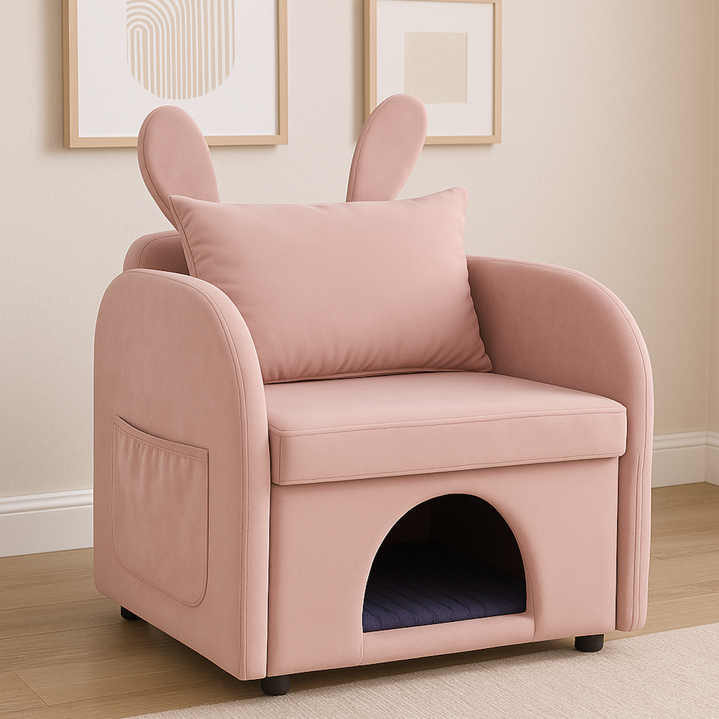 Pink Velvet Accent Chair Bunny Ear Pet Hideaway 27x25x37