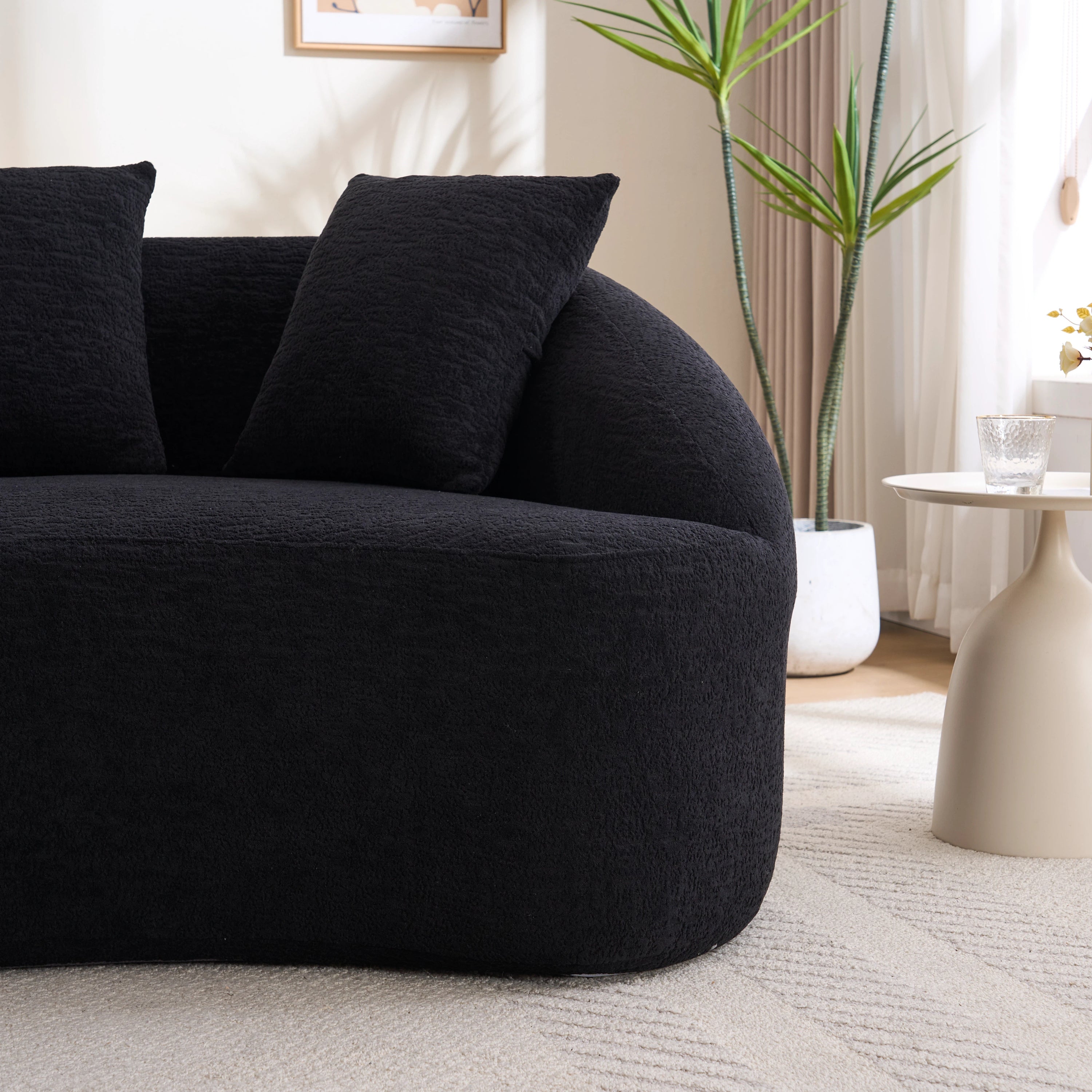 Sectional Sofa L-Shape Curved Chaise Chenille Black 5 Seat 106 In