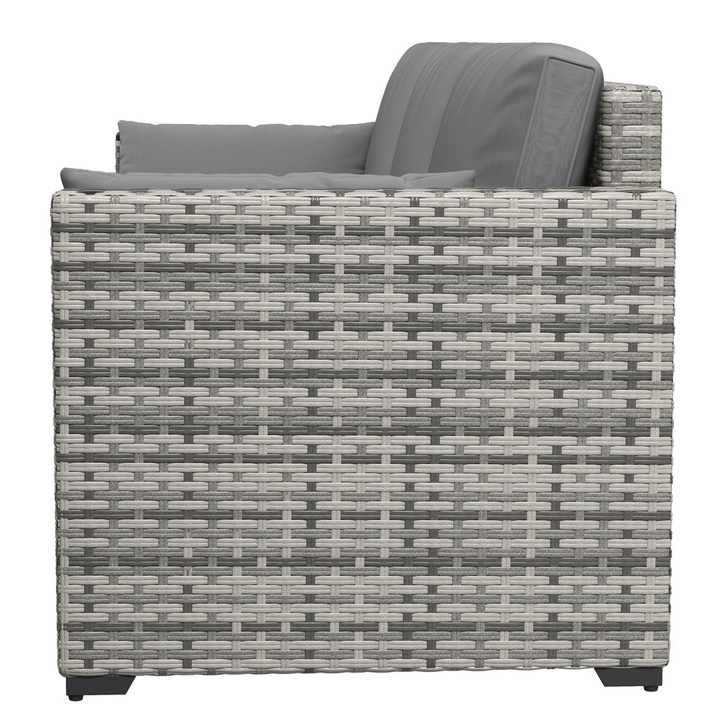 Outdoor Sofa Set PE Rattan Gray 3 Seat Steel Frame 792 lb Capacity