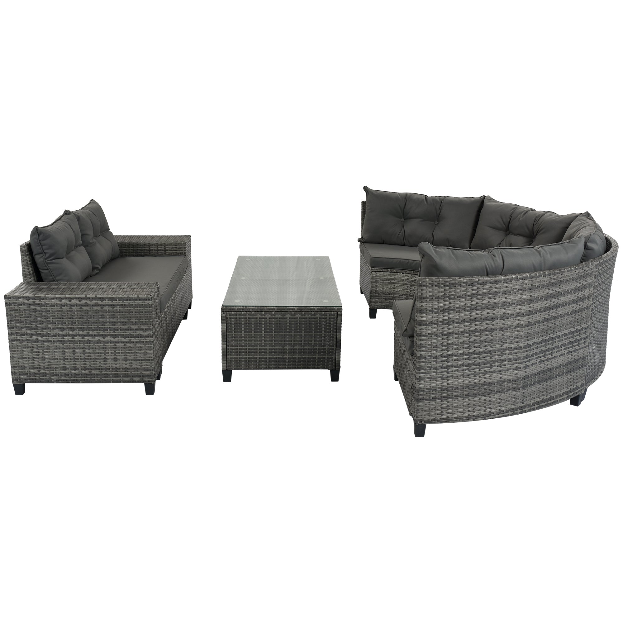 Outdoor Sectional Set PE Wicker Steel Gray Half Moon 8 Piece 250 LB