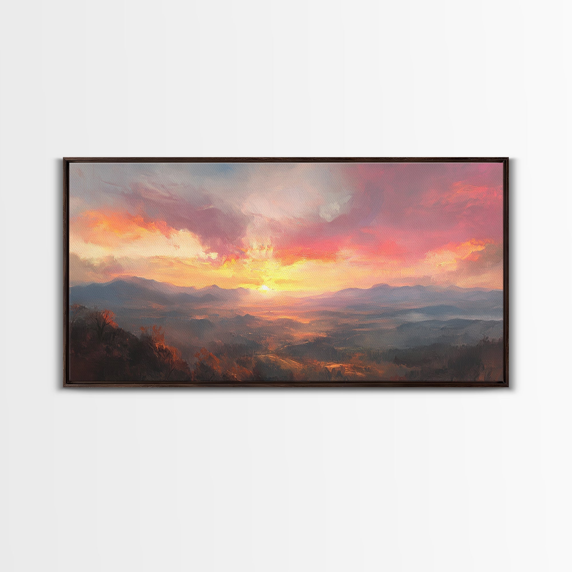 Sunset Over The Blue Ridge Mountains, Oil Painting Print, Framed Canvas Print, Landscapes of America Wall Art, American Landscape Painting