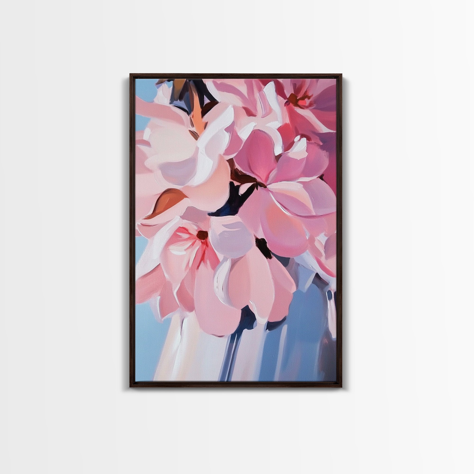 Pink Flowers, Floral Art, Spring Wall Art, Botanical Print, Framed Canvas Print, Bedroom Decor, Feminine Aesthetic, Cottagecore Style