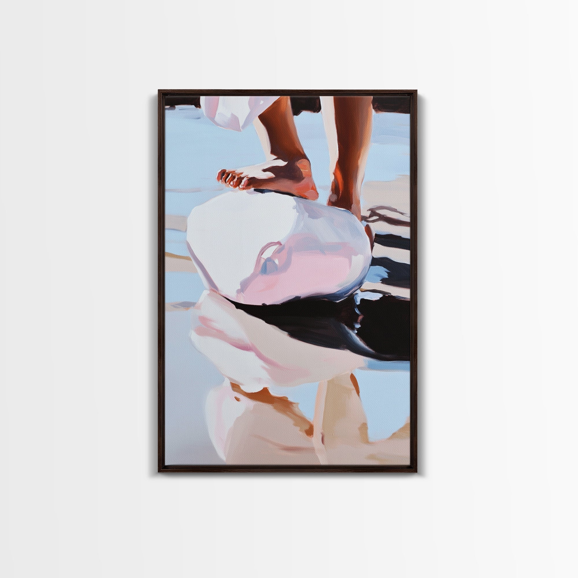 Foot on Sphere, Abstract Art, Surreal Decor, Pastel Aesthetic, Framed Canvas Print, Modern Home, Unique Wall Art, Living Room Painting