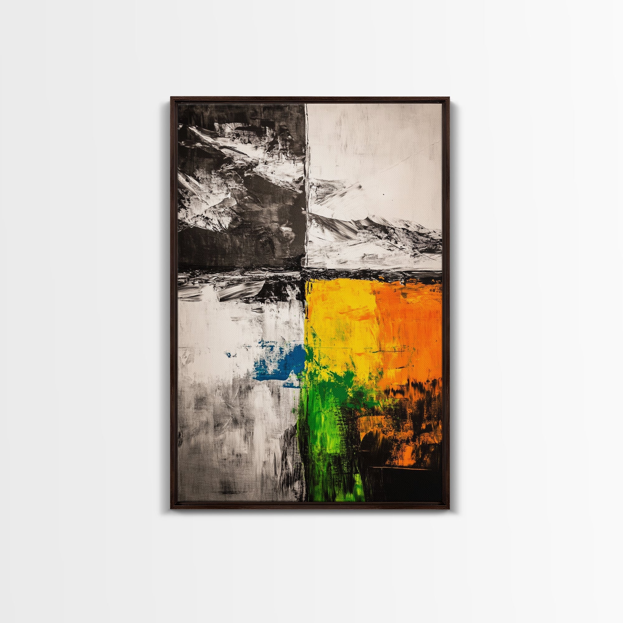 Color Block, Abstract Art, Geometric Style, Modern Painting, Vibrant Yellow, Black and White, Contemporary Wall Decor, Canvas Print