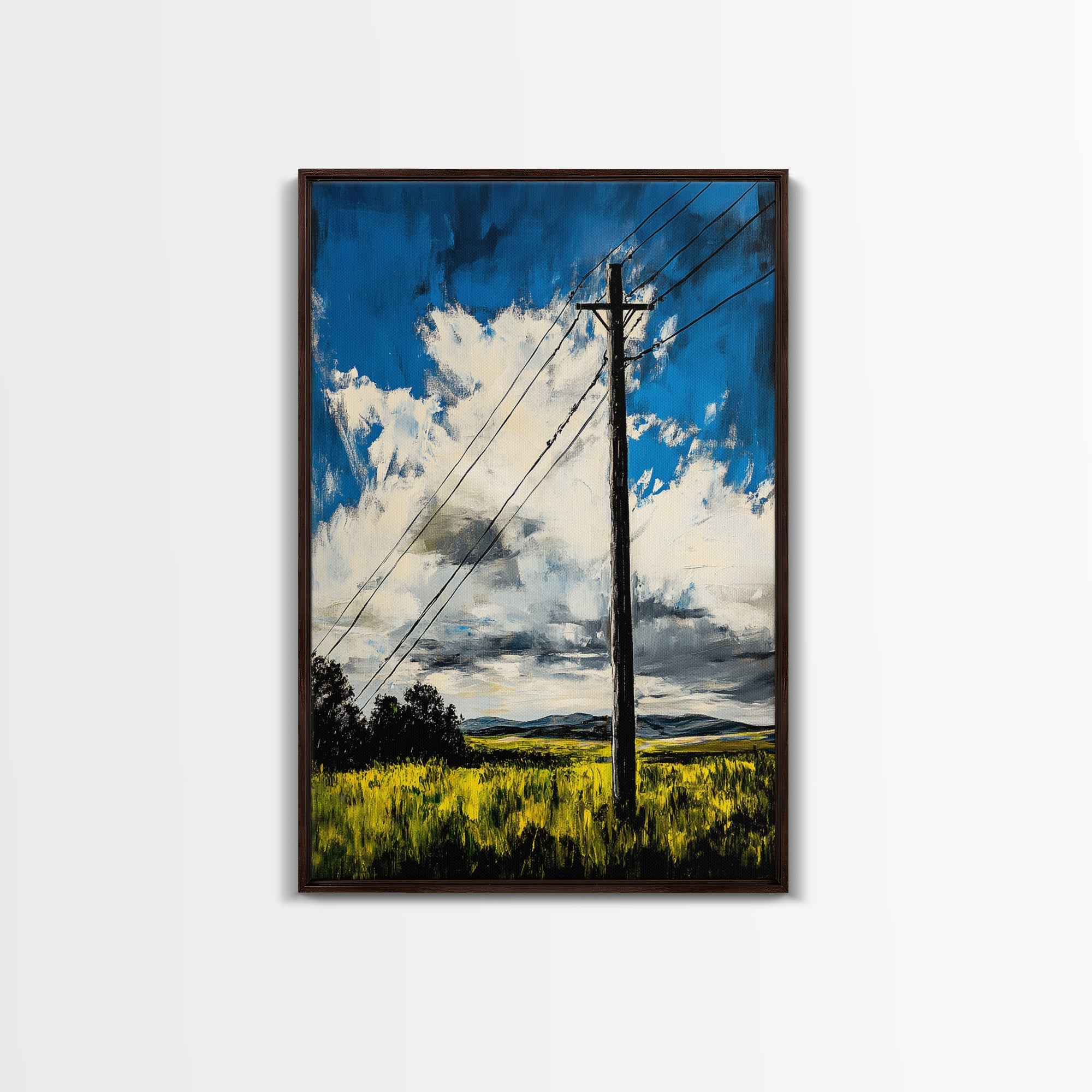 Power Lines, Rural Landscape, Country Wall Art, Modern Farmhouse Decor, Yellow Field Canvas Print, Minimalist Wall Art, Office Wall Decor