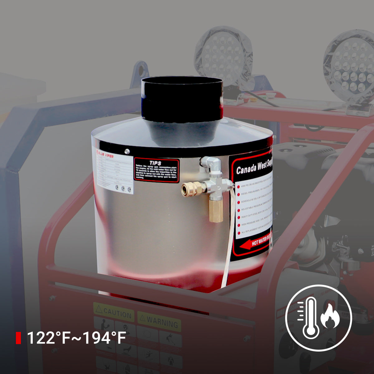 Industrial 4000 PSI Hot Water Pressure Washer with 436 Gal Water Tank