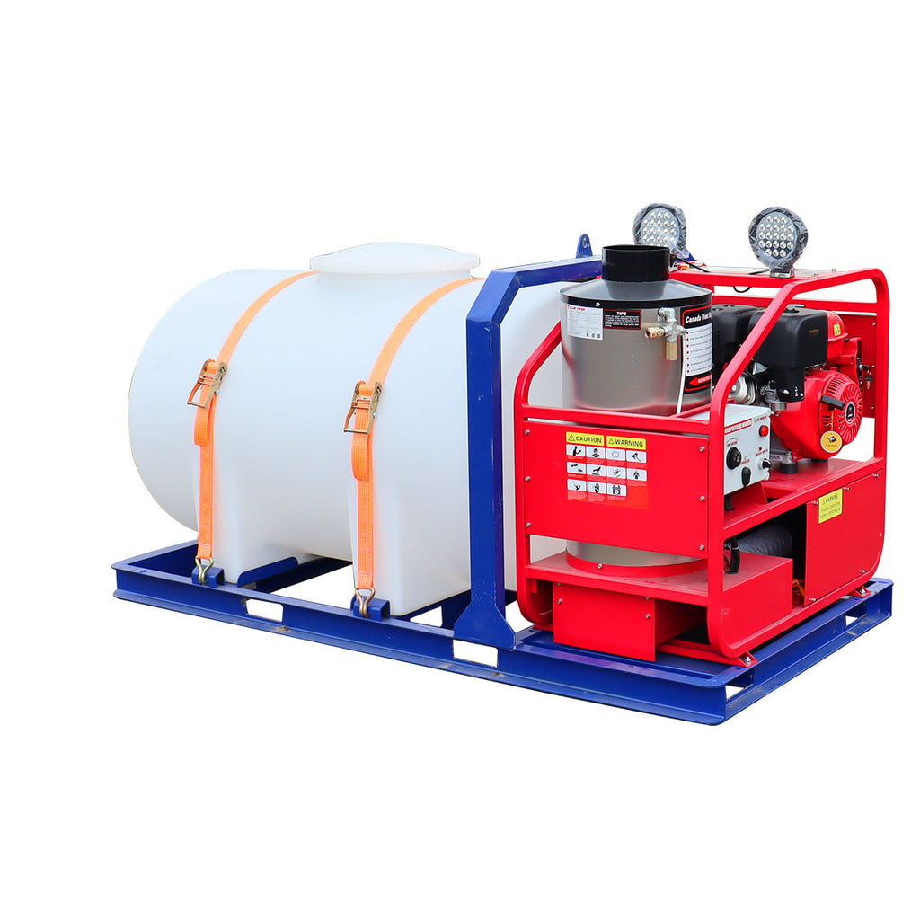 Industrial 4000 PSI Hot Water Pressure Washer with 436 Gal Water Tank