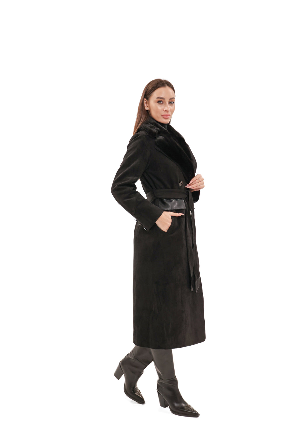 Genuine  Mink Fur Eco Suede Coat