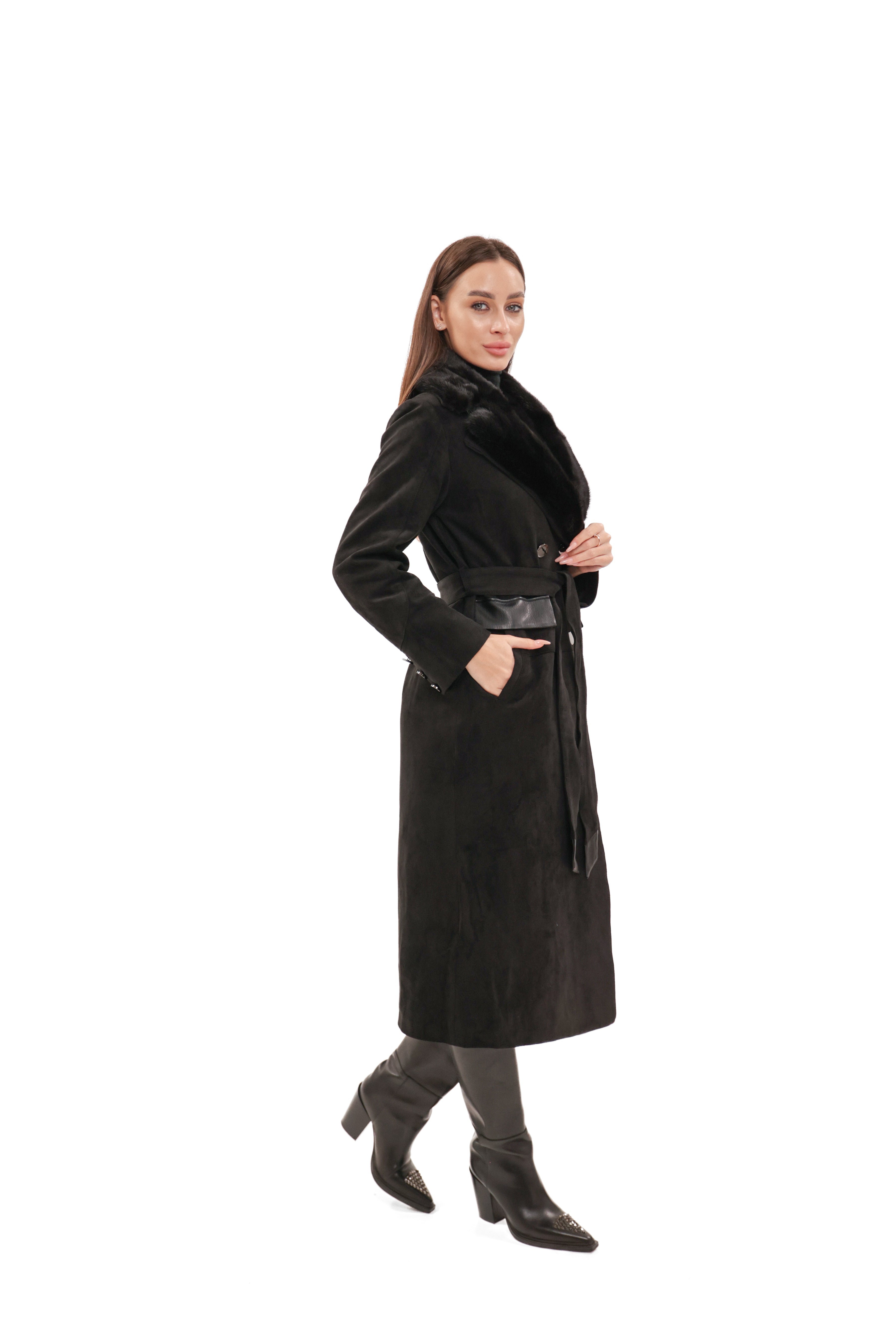 Genuine  Mink Fur Eco Suede Coat