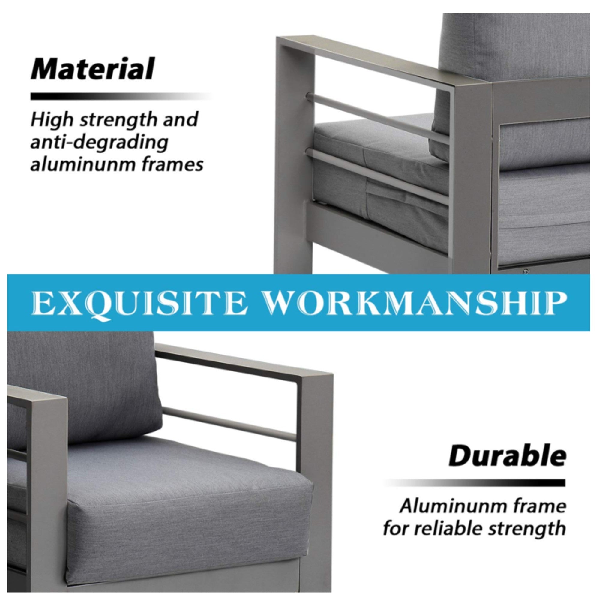 Outdoor Loveseat Aluminum Gray Dark Gray Olefin Cushions 50in