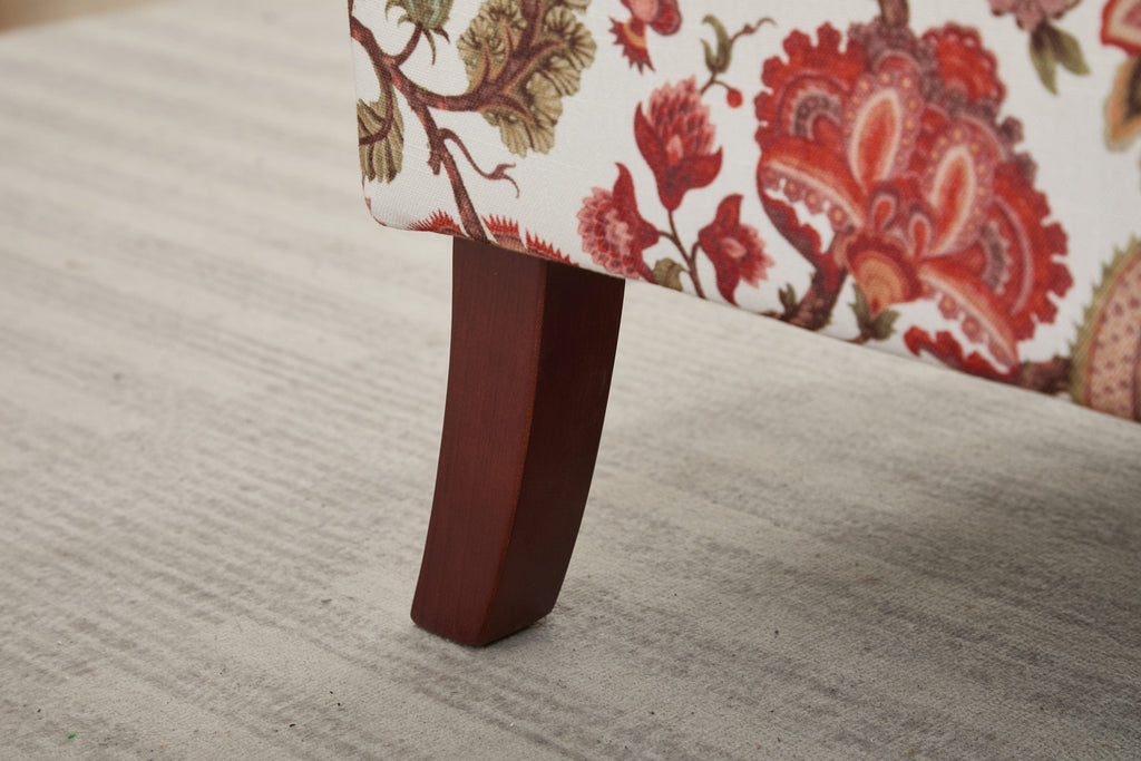 Accent Chair Wingback Linen Floral Red Pine Legs 28x30x38 In